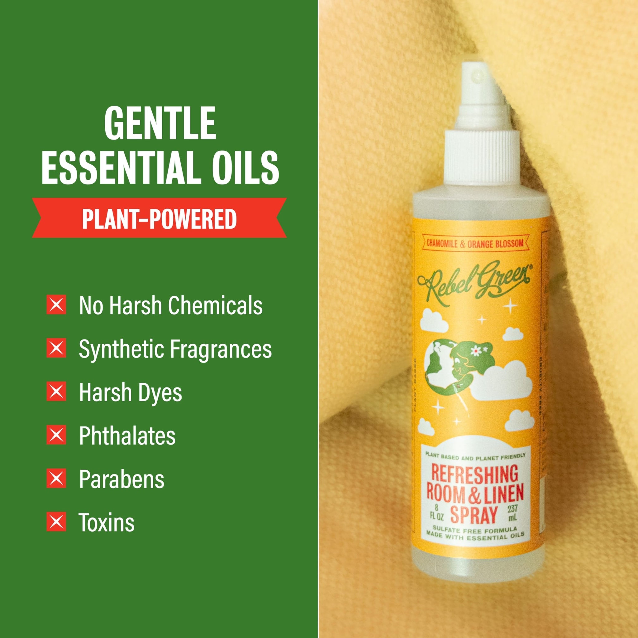 Rebel Green Refreshing Room & Linen Spray Variety Pack of 3 - Plant-Based Essential Oil Air Freshener - Lavender Grapefruit, Peppermint Lemon