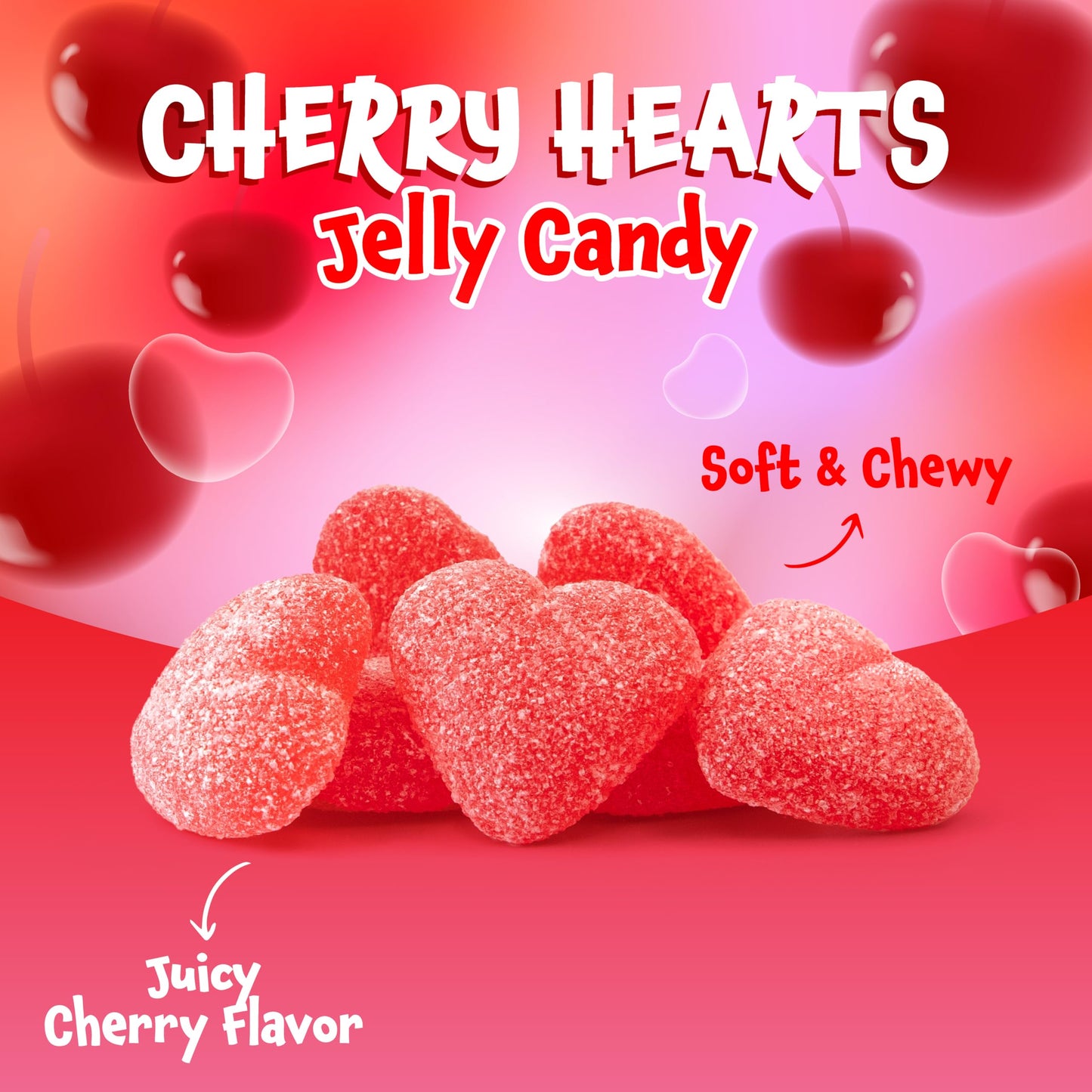 Cherry Hearts - 2 Pound Pack - Mothers Day Candy - Chewy Candy - Classic Pink Jelly Candies for Buffets, Party Favors, Dessert Decorating & Gifting