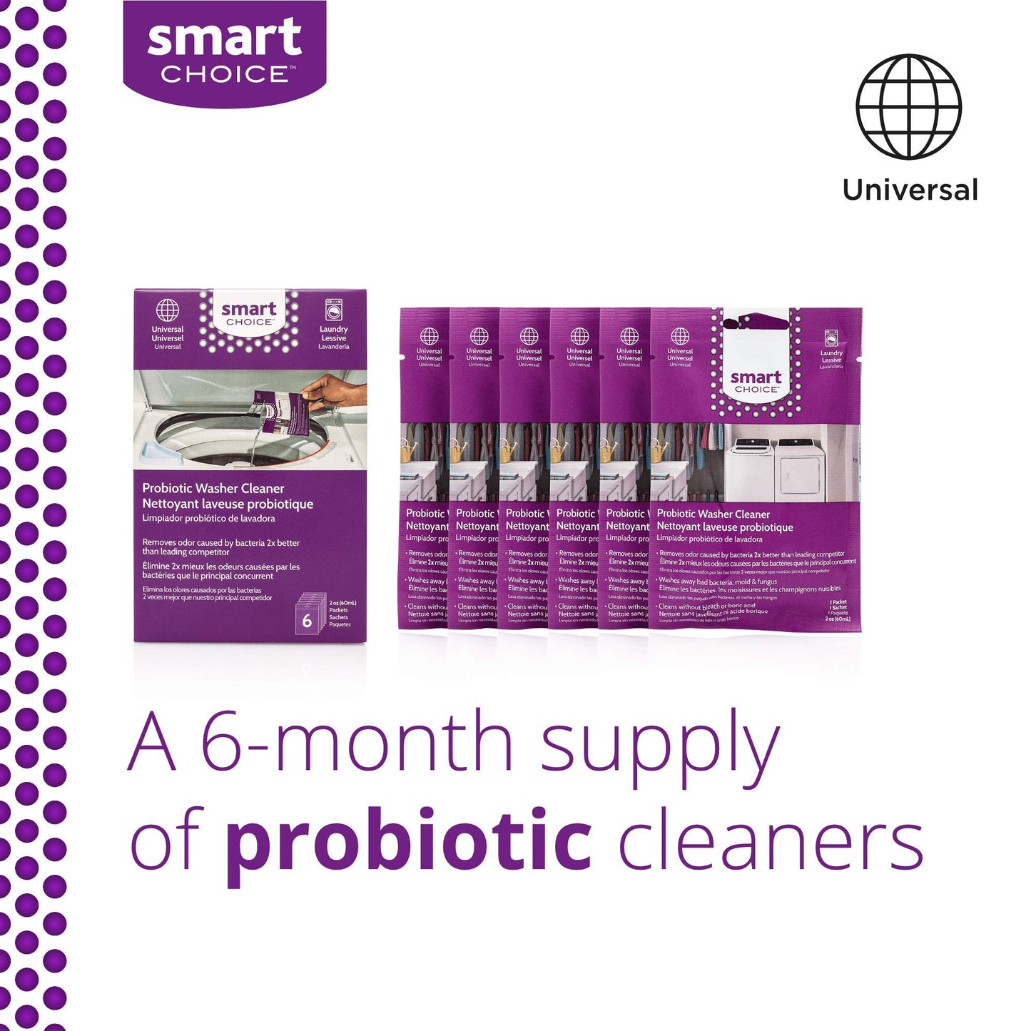 Smart Choice 10SCPROL02 Washer Washing Machine Cleaner, Carton of 6 Packets
