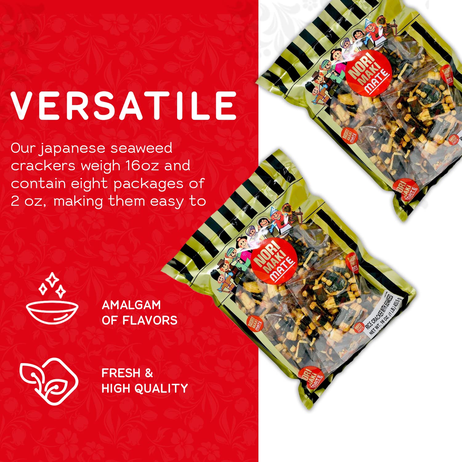 Shirakiku Norimaki Arare Mate - Crispy Japanese Rice Cracker | Glutinous Rice, Soy Sauce and Seaweed | Low Carb Rice Cracker Snacks, Seaweed Flavor 16