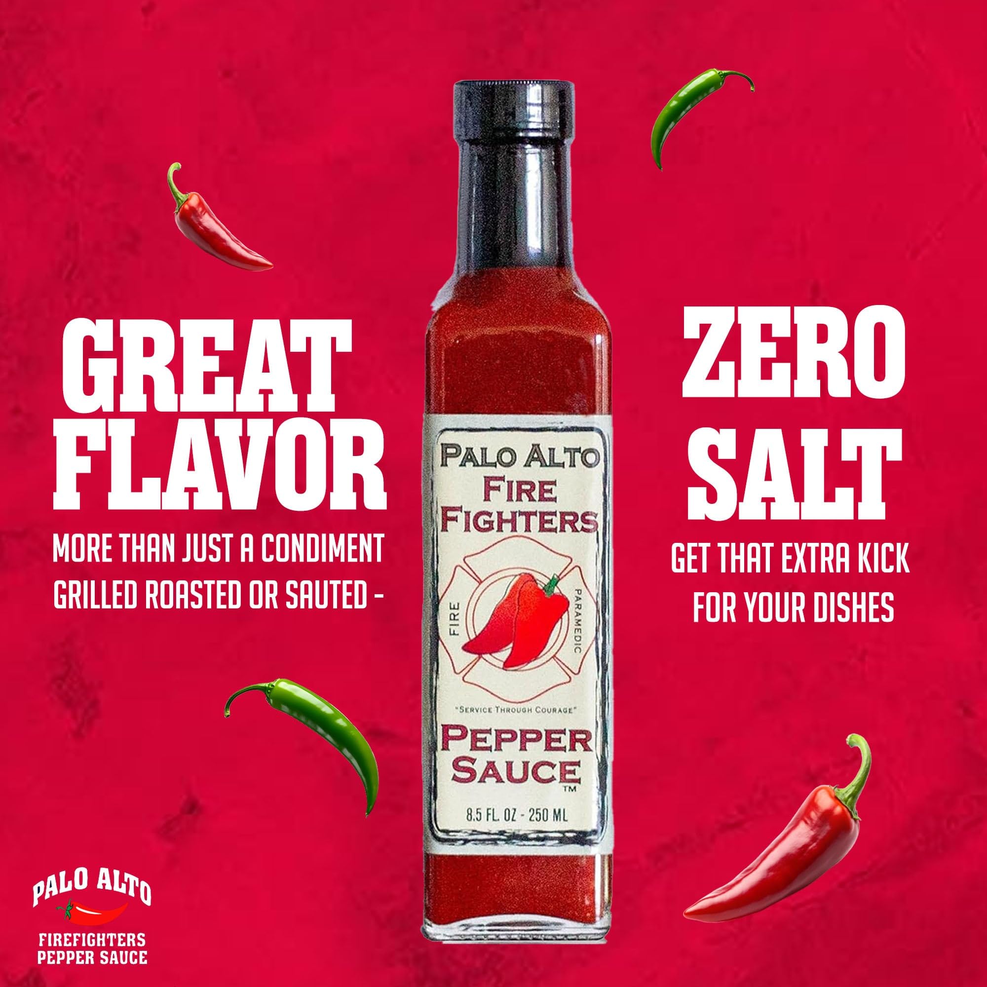 Palo Alto Firefighters XXX Ghost Pepper Sauce (8.5oz) - Salt Free Pepper Plant Hot Sauce, No Sodium Hot Pepper Sauce, No Salt Sauces