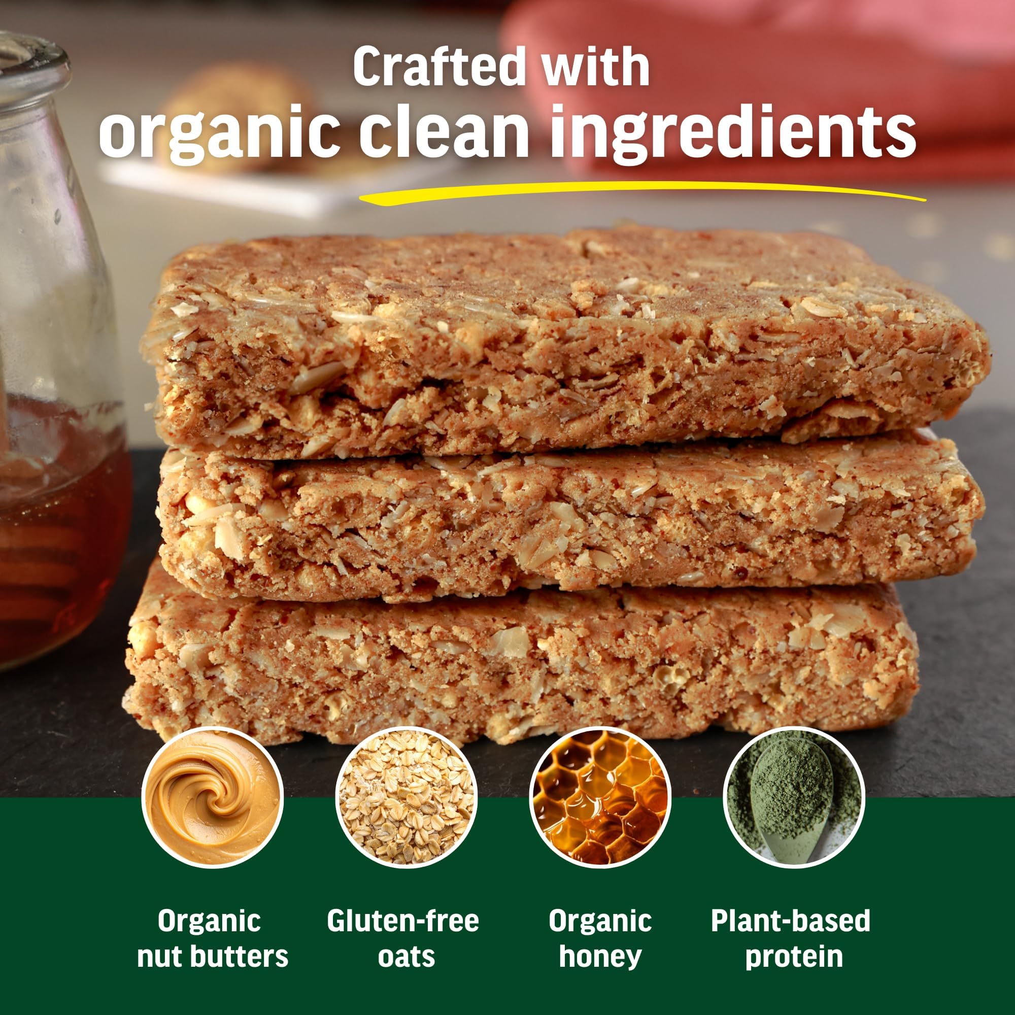 Kate’s Real Food Organic Protein Bars - (Snickerdoodle, 2.2 oz, Pack of 12) - Plant Based Protein Bars - Gluten Free, Soy Free, Non GMO, Whole Grains
