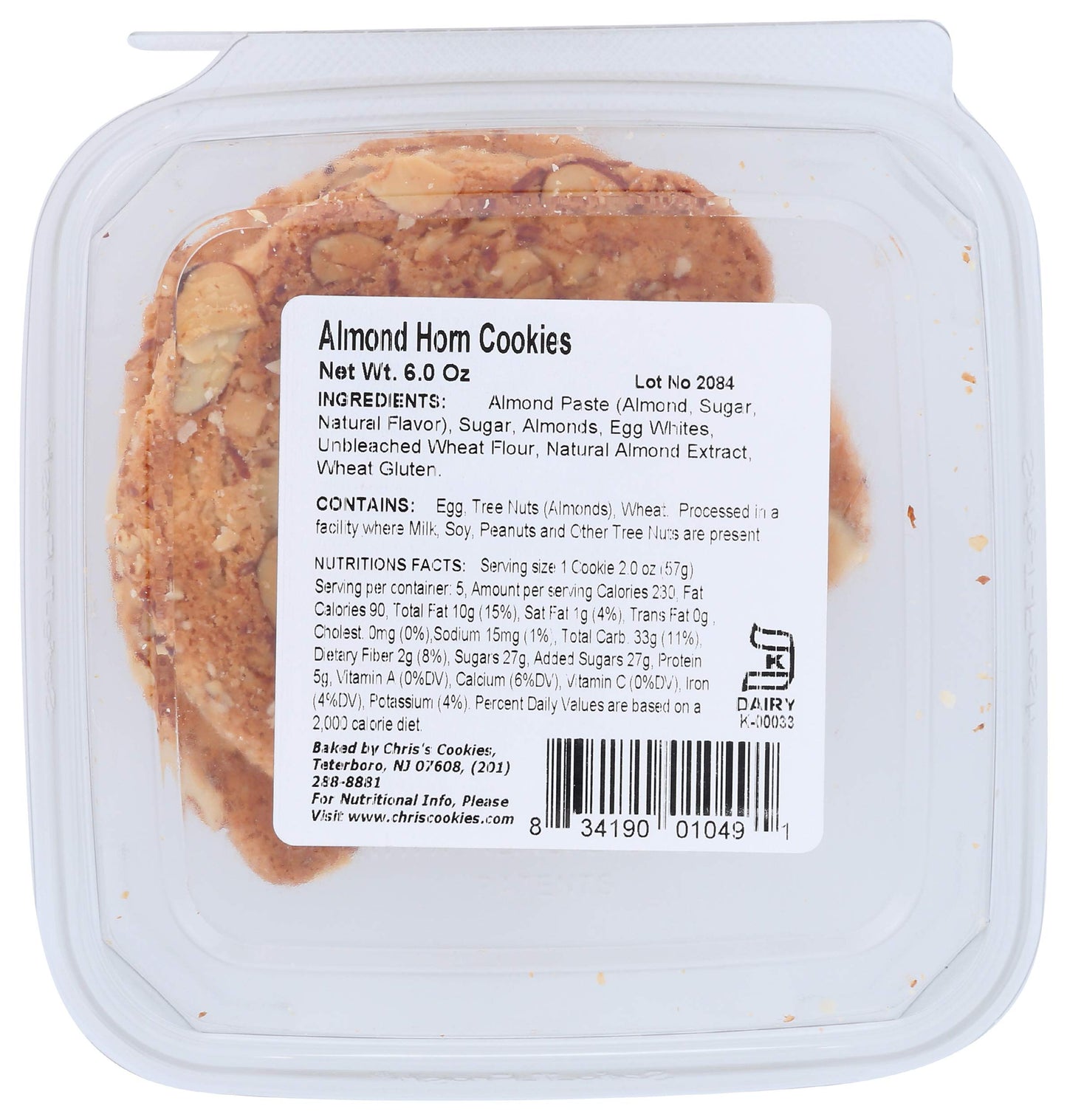 Chris's Cookies, Cookies Almond Horn, 6 Ounce