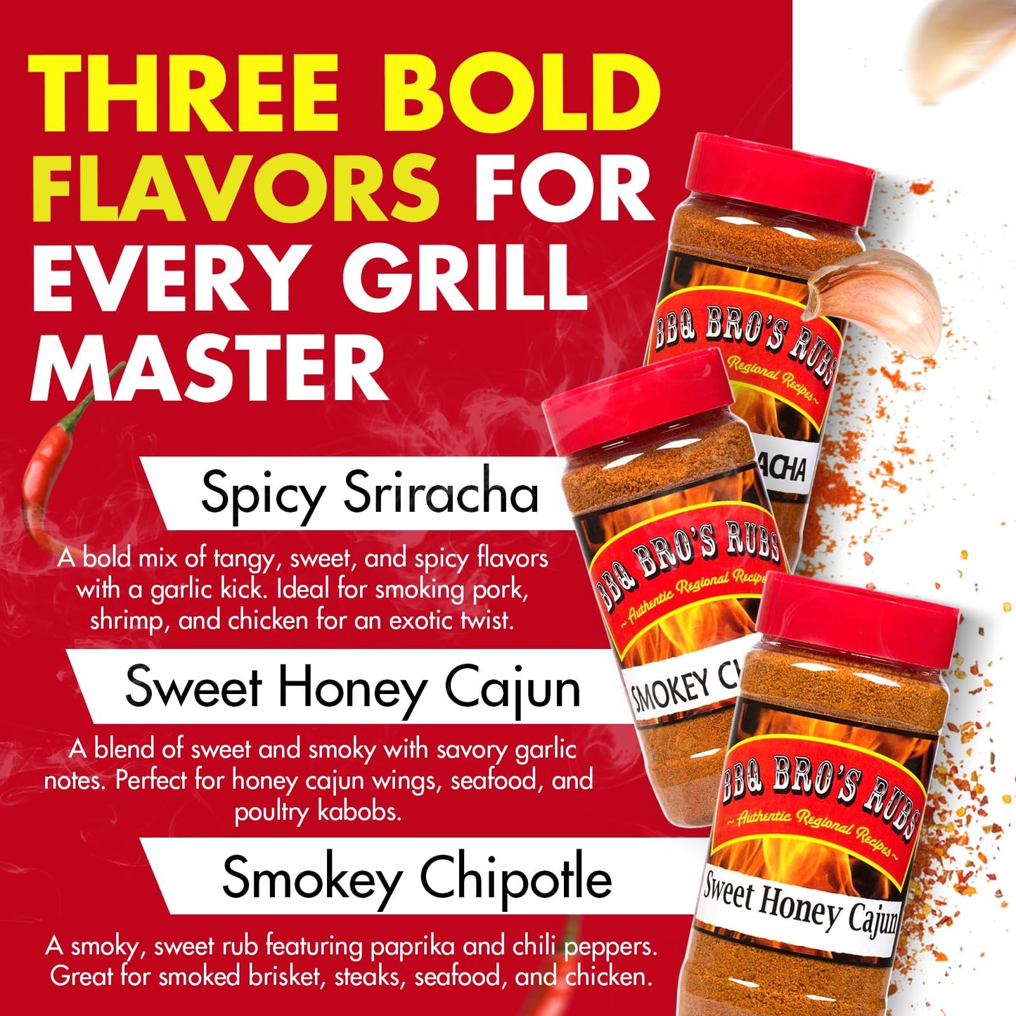 BBQ BROS RUBS (Spicy Style) - Barbecue Spices Seasonings Set - BBQ Rubs - Use for Grilling, Cooking & Smoking - Meat Rub, Dry Marinade, Rib Rub