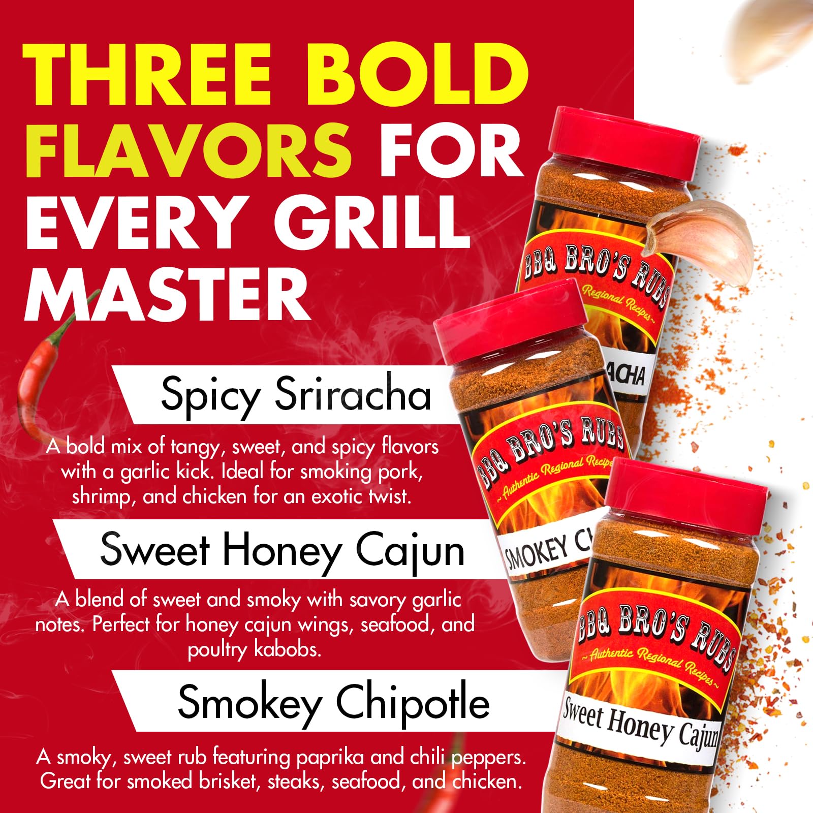 BBQ BROS RUBS (Spicy Style) - Barbecue Spices Seasonings Set - BBQ Rubs - Use for Grilling, Cooking & Smoking - Meat Rub, Dry Marinade, Rib Rub