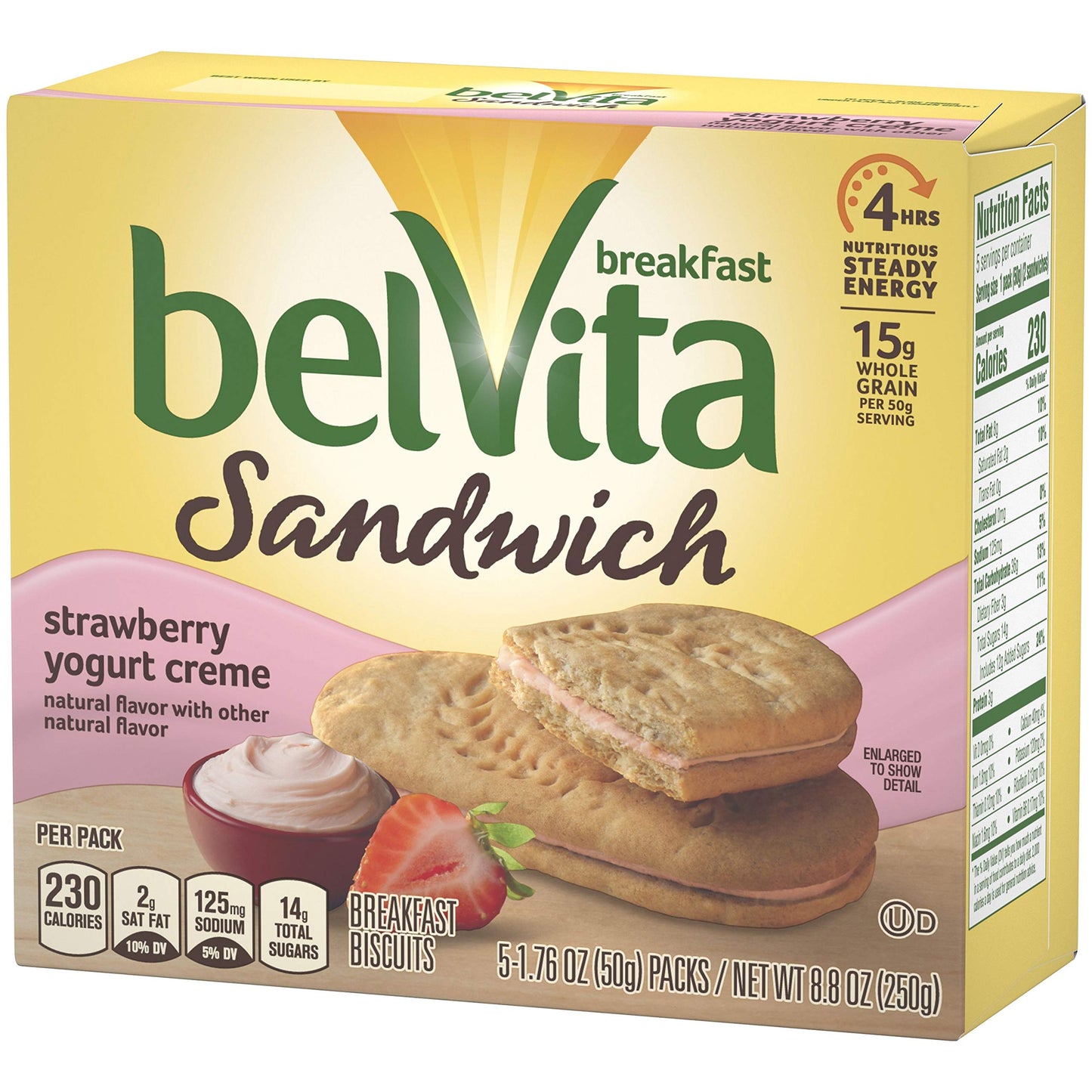belVita Sandwich Strawberry Yogurt Creme Breakfast Biscuits, 5 Packs (2 Sandwiches Per Pack)