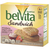belVita Sandwich Strawberry Yogurt Creme Breakfast Biscuits, 5 Packs (2 Sandwiches Per Pack)