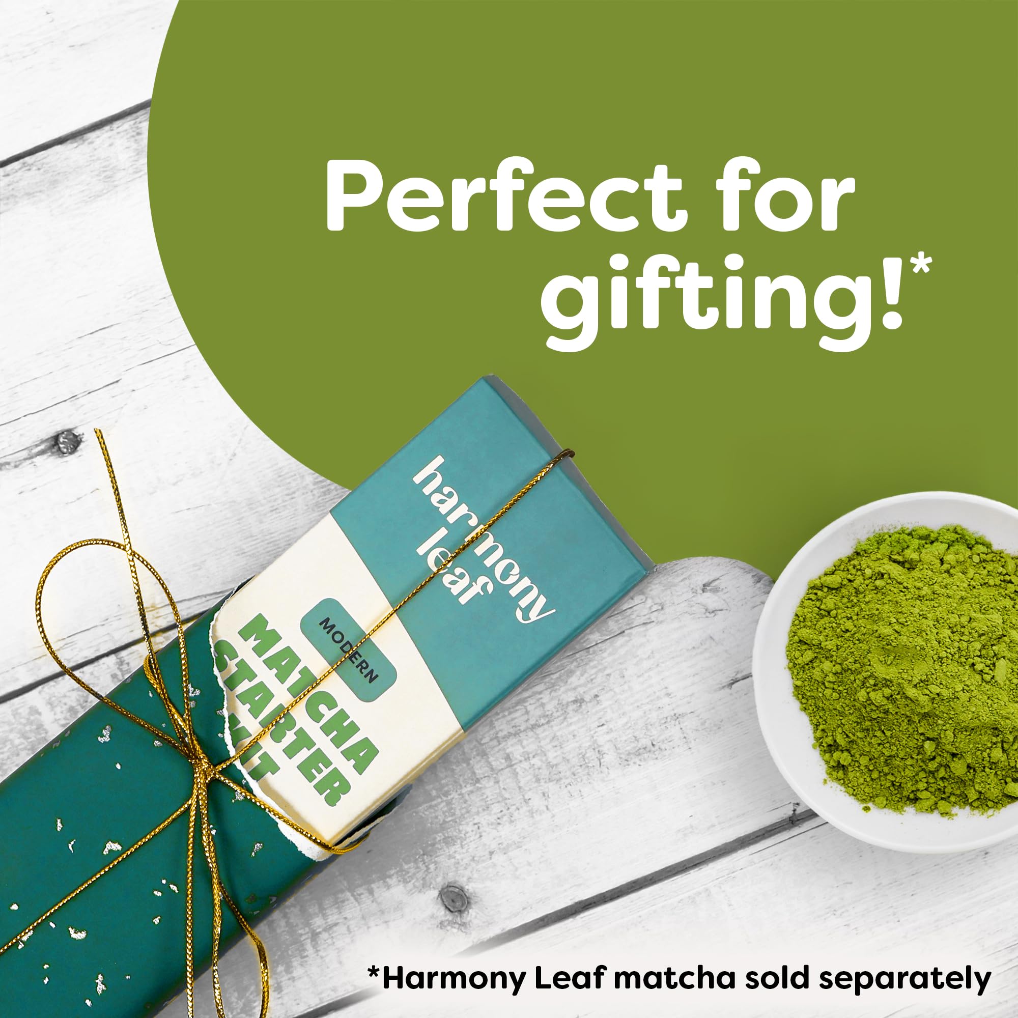 Harmony Leaf Modern Matcha Starter Kit, 3 Piece Set with Stainless Steel Sifter, One Half Teaspoon Scoop and Electric Milk Frother