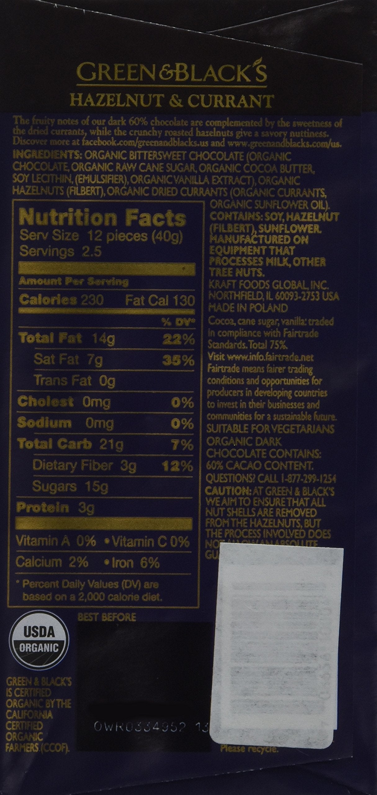 Green & Black’s: Organic Dark Chocolate Hazelnut & Currant (1 x 3.5 oz)