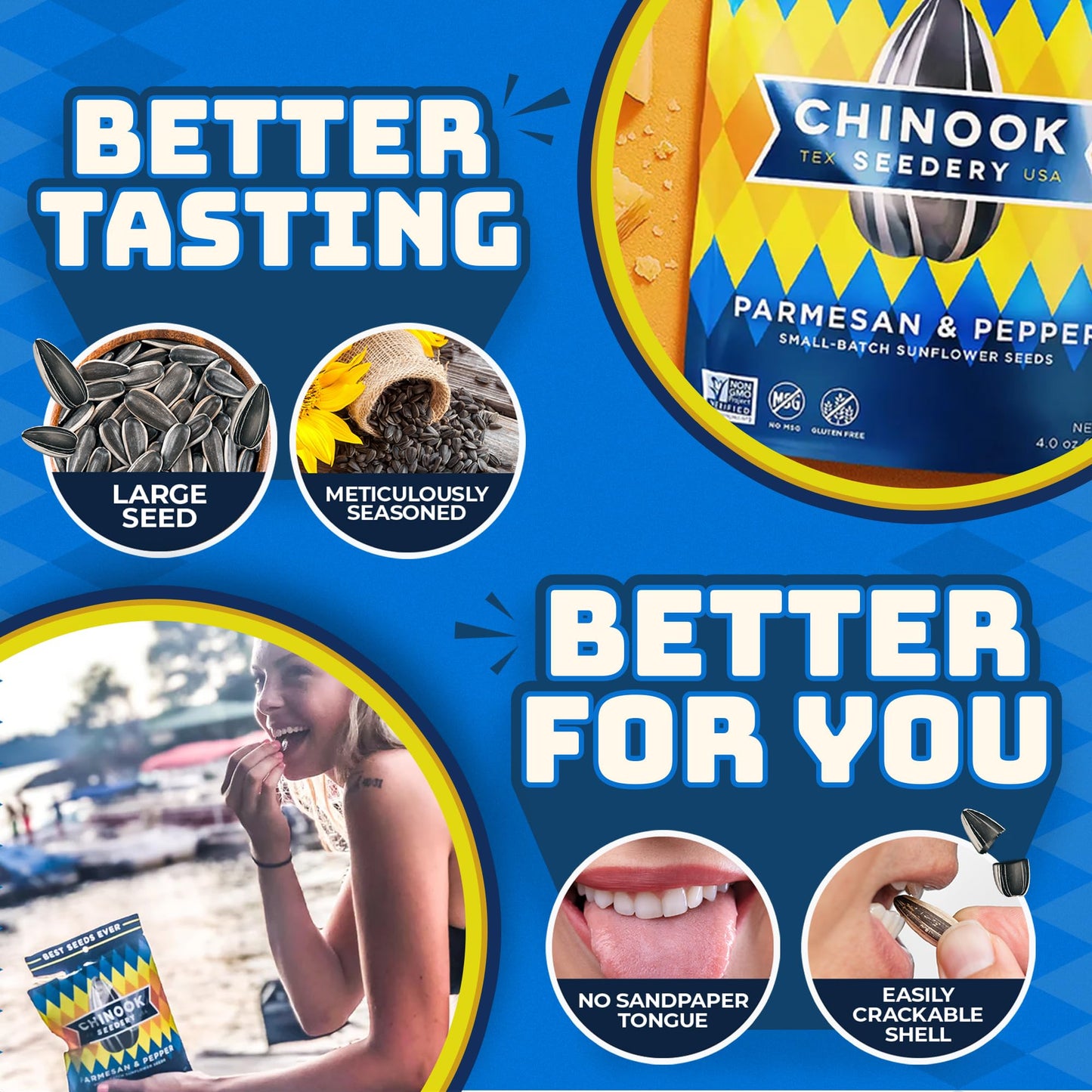 Chinook Seedery Sunflower Seeds to Eat - Jumbo, Flavored, Roasted, Low Sodium Snacks - Keto Friendly, Gluten-Free, Non-GMO - Parmesan & Pepper Flavor
