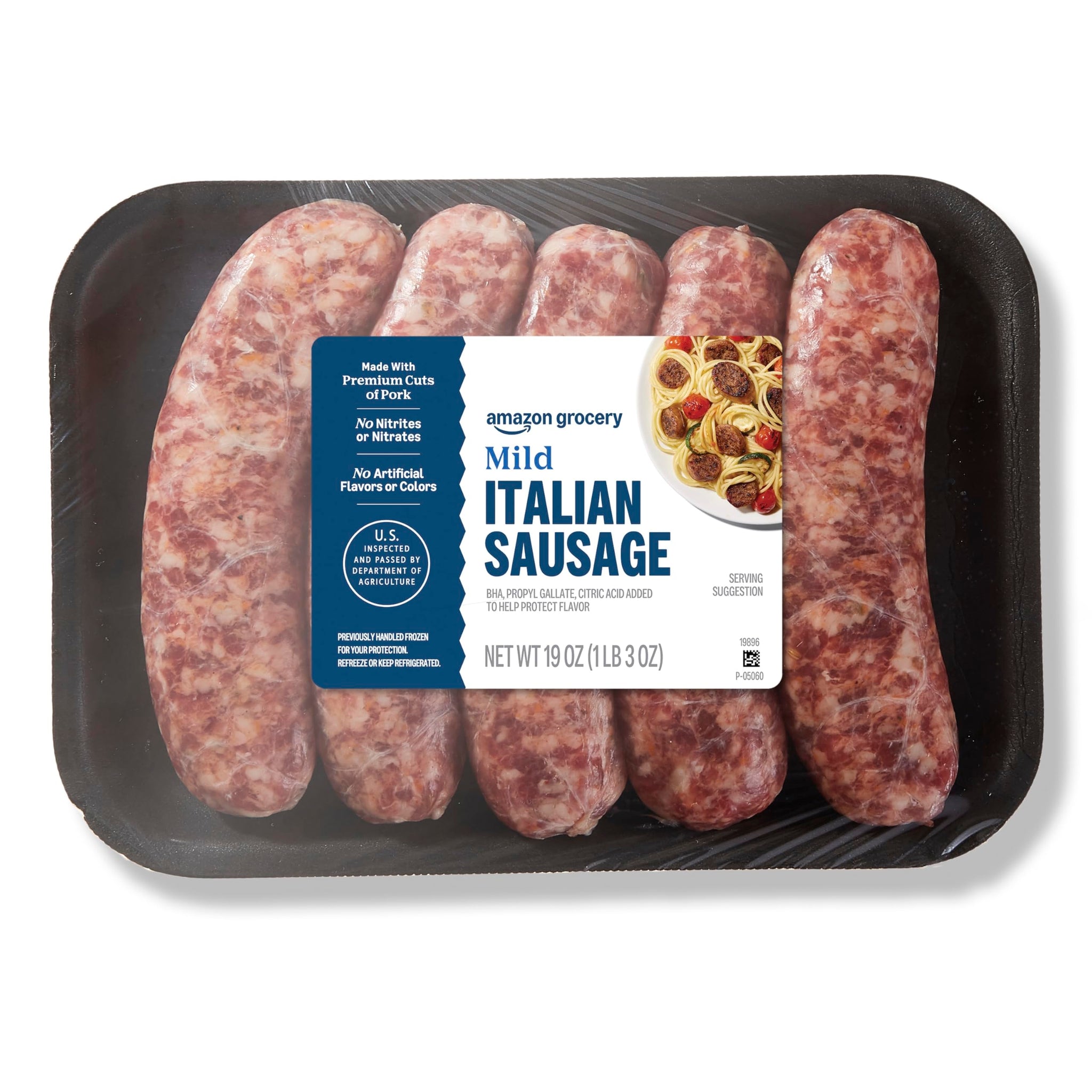 Amazon Grocery, Mild Italian Sausage, 19 Oz, Frozen