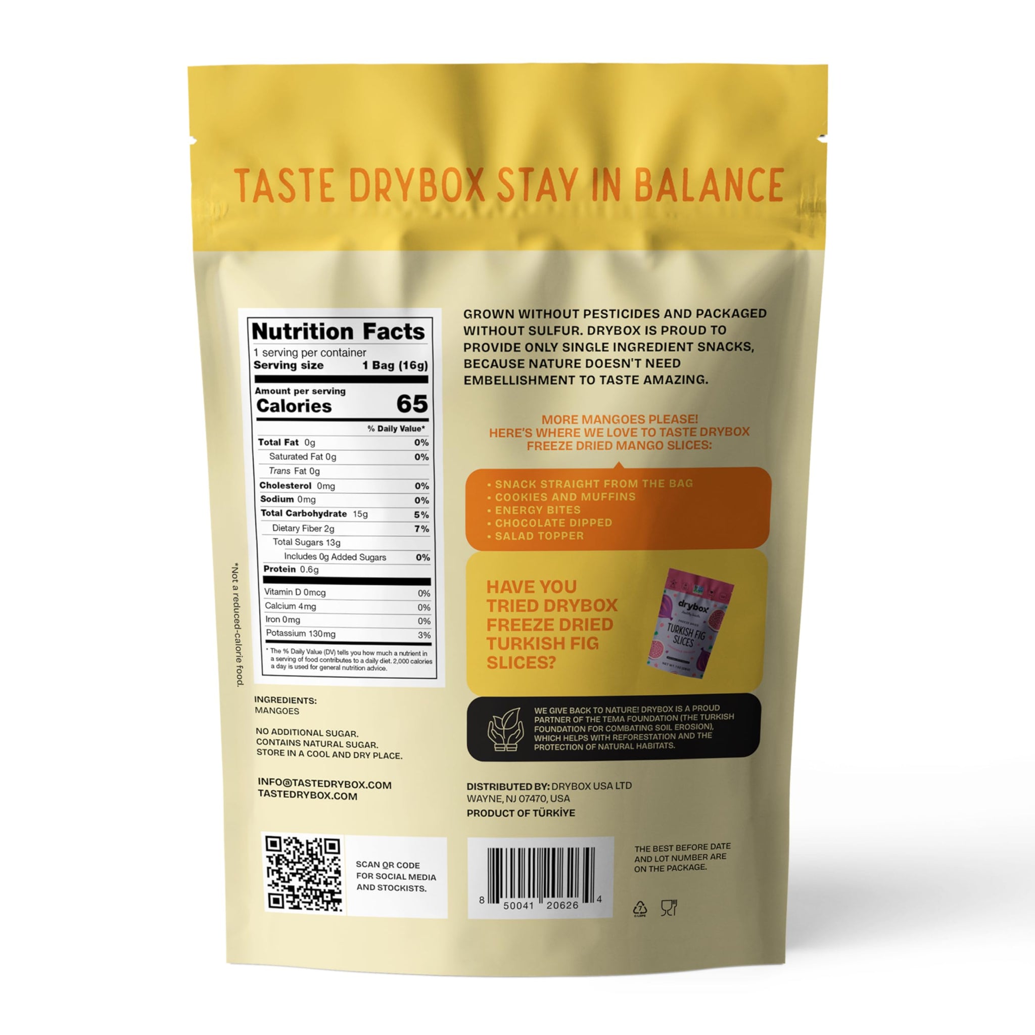 Drybox Freeze Dried Mangos Sliced | 100% Natural Fruit | Freeze Dried Mango Source | No Sugar & Additives | Healthy Snack & Topping for Beverages or