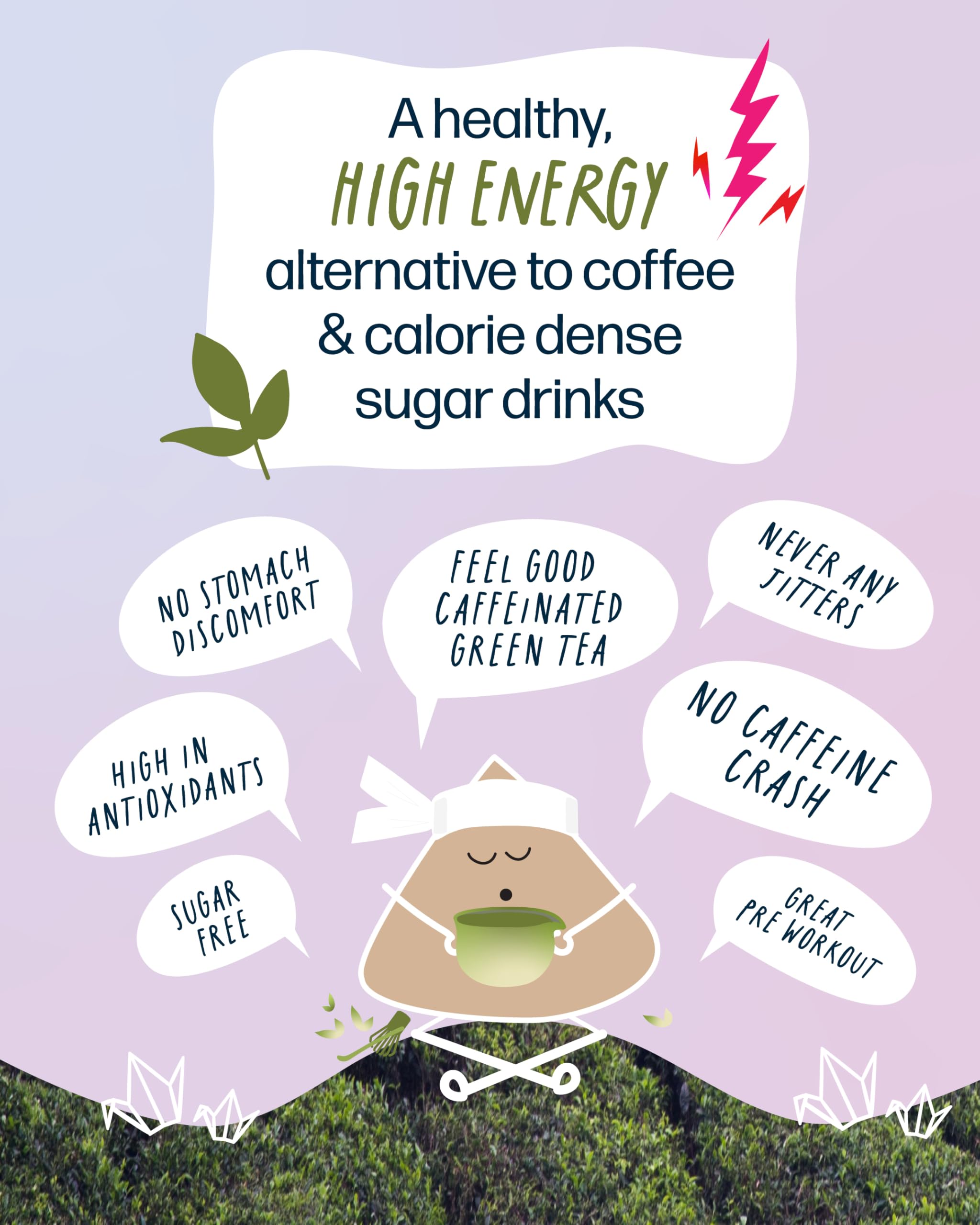 Kubo Japanese Matcha Tea Bags | Organic High Caffeine (140mg) Green Tea + Sencha & Matcha | 20 Pyramid Count | Caffeinated Tea for Clean Energy