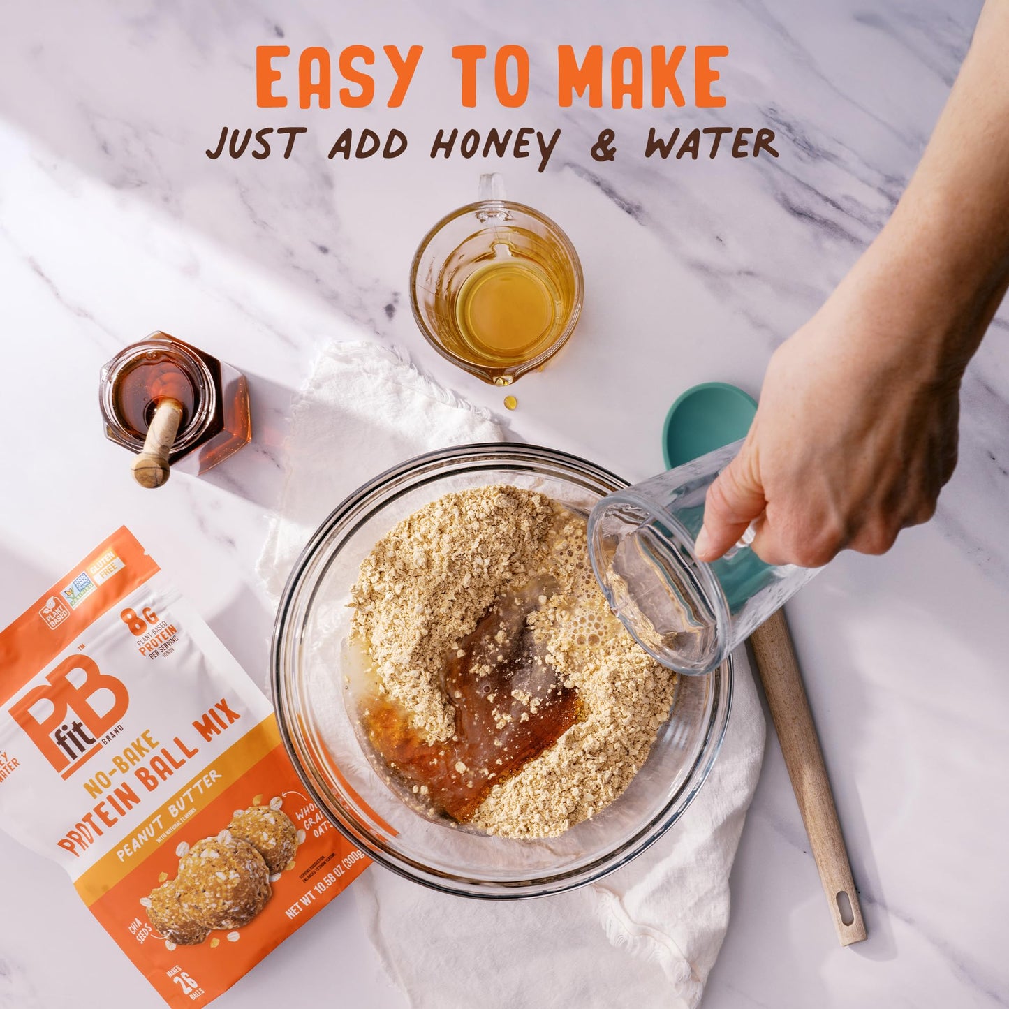 PBfit No Bake Peanut Butter Protein Ball Mix, 8g Protein, Made with Chia Seeds & Whole Grain Oats, Gluten Free, Vegan Snacks, 10.58 Oz Bag