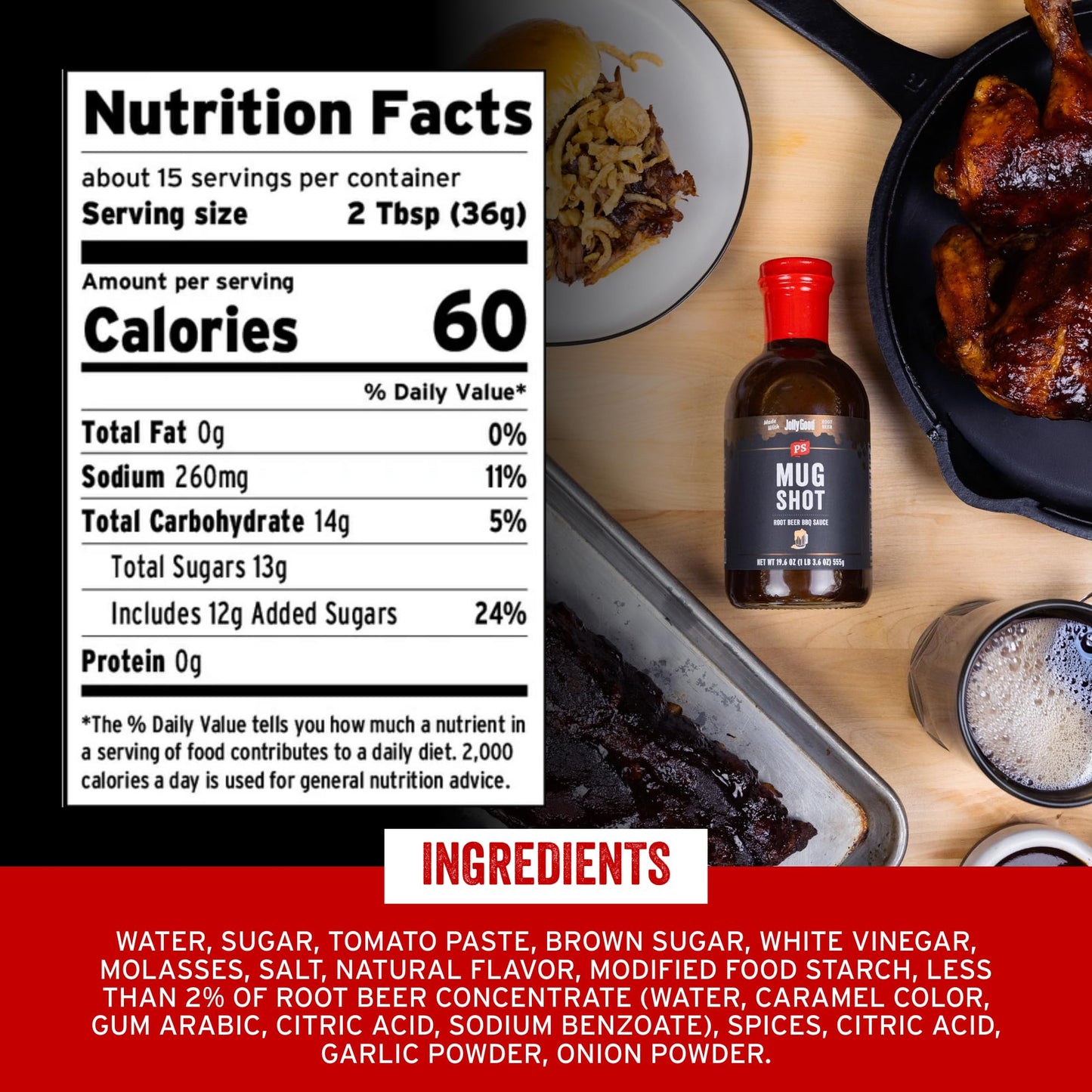PS Seasoning Mug Shot Root Beer BBQ Sauce - Smoky & Caramelized Flavor - Marinade, Glaze, Dip & Finishing Sauce for Ribs, Pulled Pork, Burnt Ends