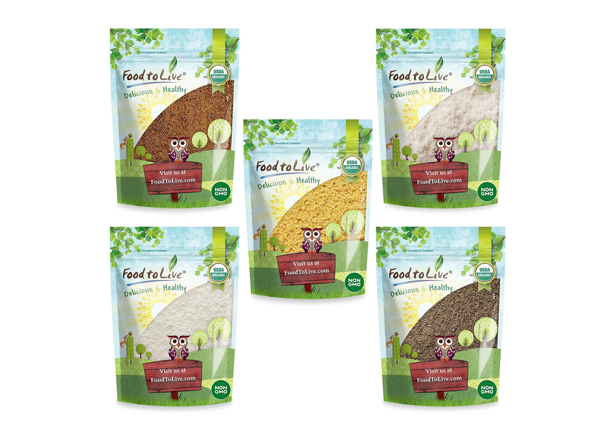 Food to Live - Organic Baking Ingredients in a Gift Box A Variety Pack of Organic Coconut Flour, Chia Flour, Coconut Sugar, Shredded Coconut, Ground
