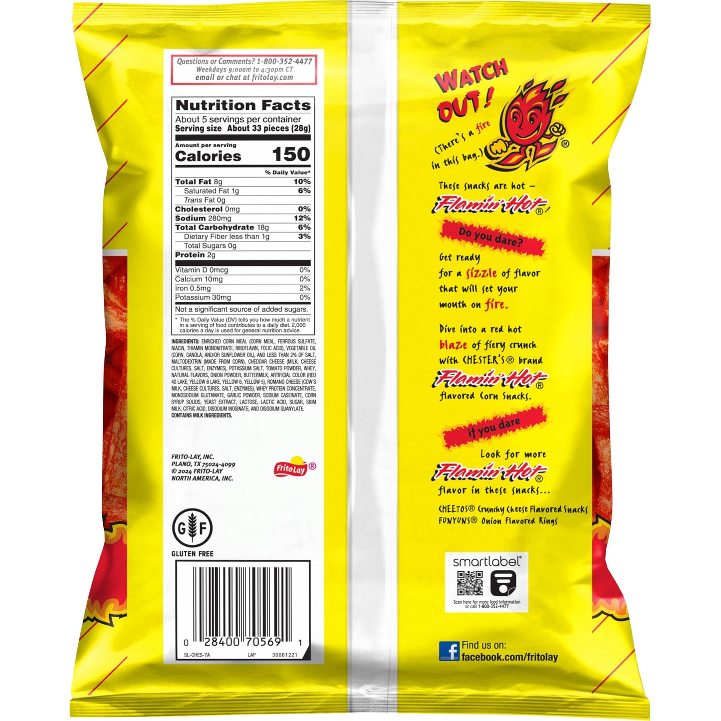 Chester's Flamin' Hot Fries Flavored Corn & Potato Snacks Bag, 5.25 Oz