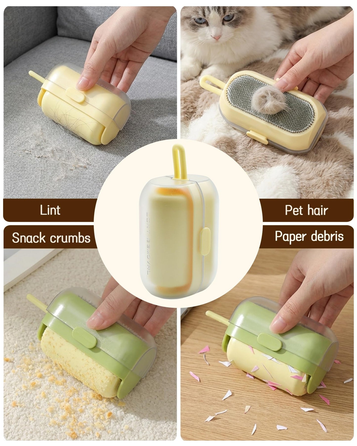 2-in-1 Lint Roller and Brush, Washable and Reusable Pet Hair Remover for Clothes, Couch, Furniture, Car Seats, Portable Lint Remover with Strong