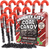Naughty List Coal Candy Cane Tubes, Bulk Funny Christmas Stocking Stuffer Gag Gifts, Strawberry Flavored Chewy Treats, 1.41 Ounces (Box of 12)