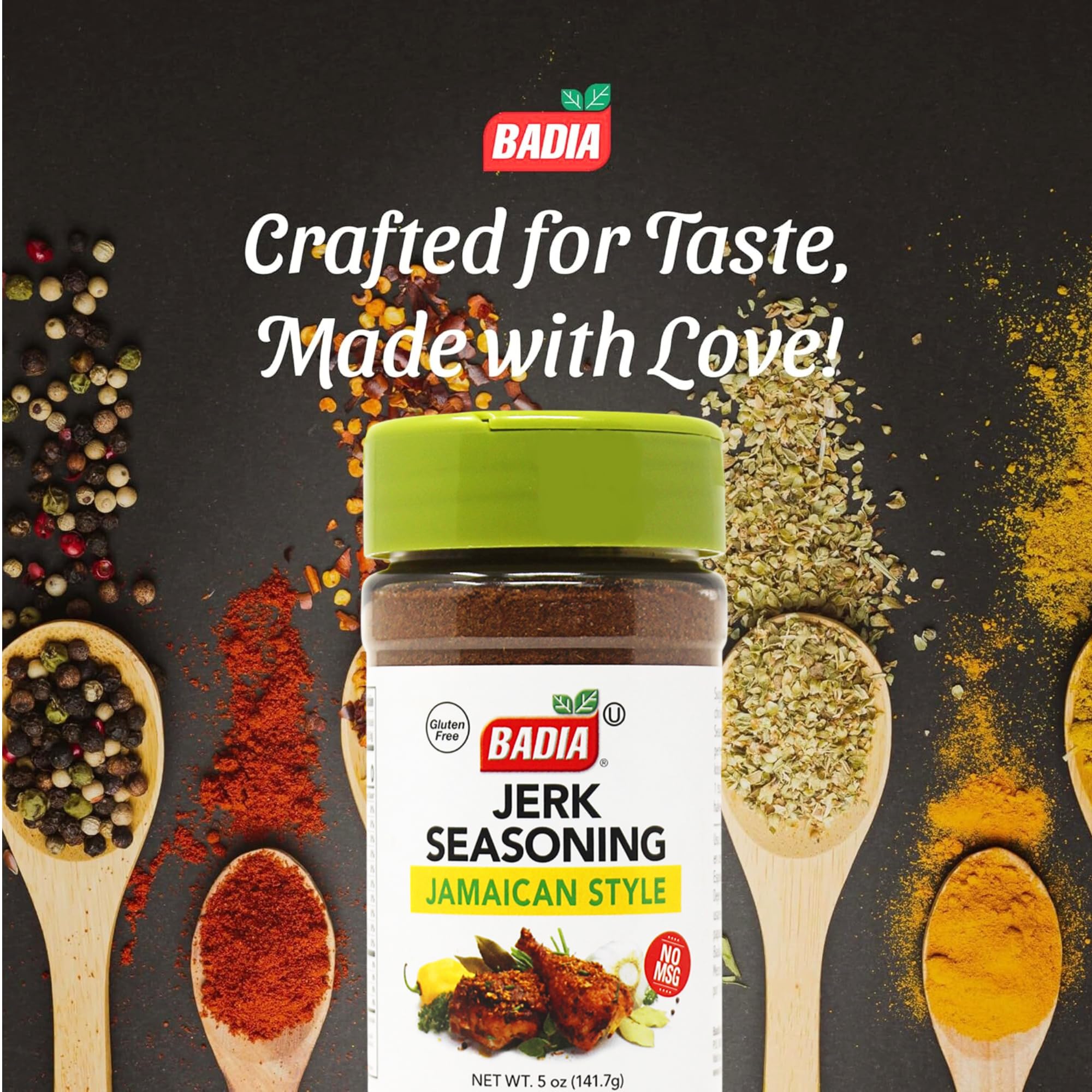 Badia Jerk Seasoning Jamaican Style, 5 oz - Bold Spicy Caribbean Blend, Dry Rub for Grilling Chicken, Pork, Seafood - Gluten Free, No MSG
