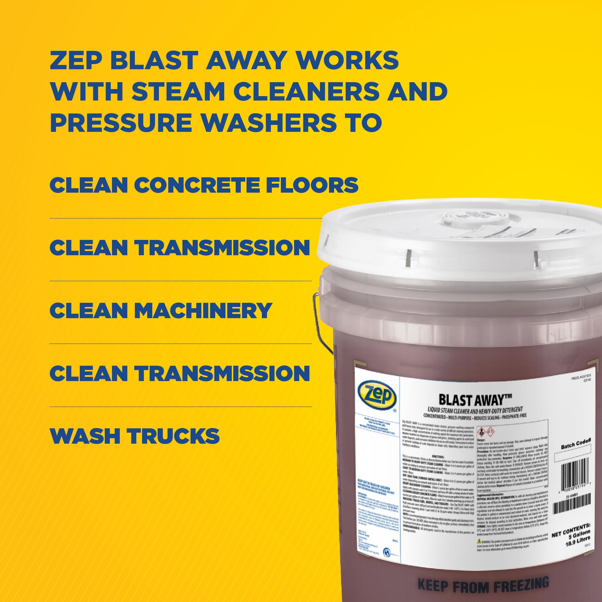 Zep Blast Away Liquid Steam Cleaner and Heavy-Duty Detergent - 5 Gallon (Each) 37935