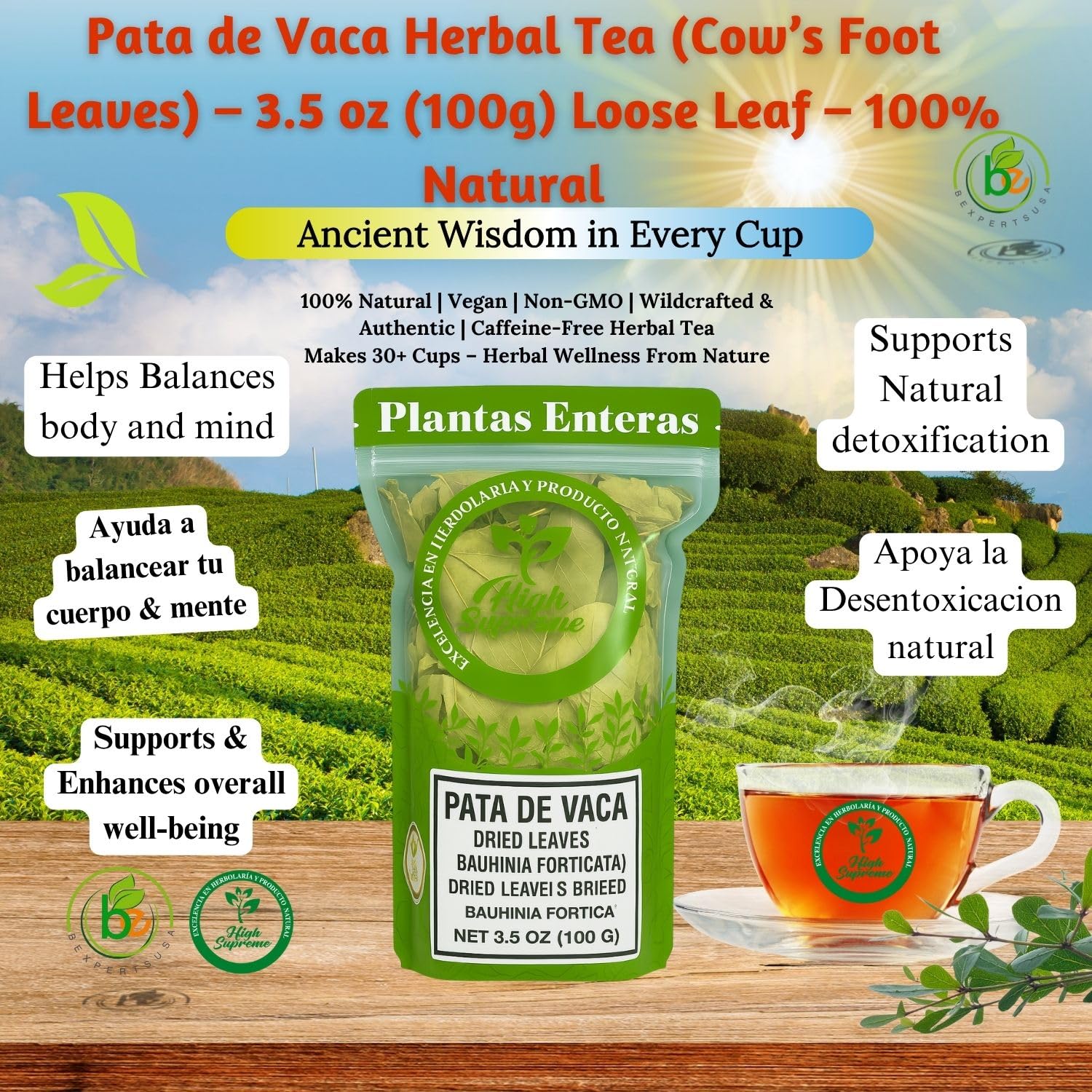 Pata de Vaca Herbal Tea (Cow’s Foot Leaves) - 3.5 oz (100g) Loose Leaf - 100% Natural - Non-GMO, Gluten-Free, Caffeine-Free - Traditional Herbal