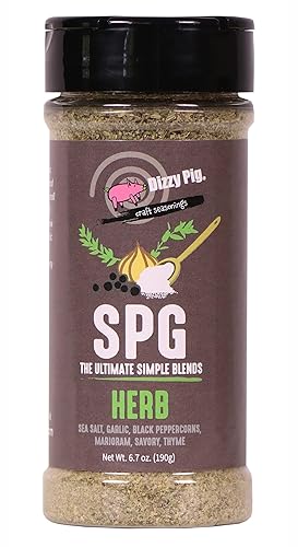Dizzy Pig SPG Herb (Salt, Pepper & Garlic) Seasoning Rub (8oz Shaker) - Seasons 30+lbs of Food - Hand Made in the USA - MSG Free, Gluten Free