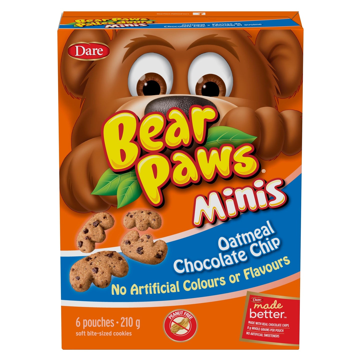Dare Bear Paws Minis, Oatmeal Chocolate Chip Cookies - Peanut Free {Imported from Canada}