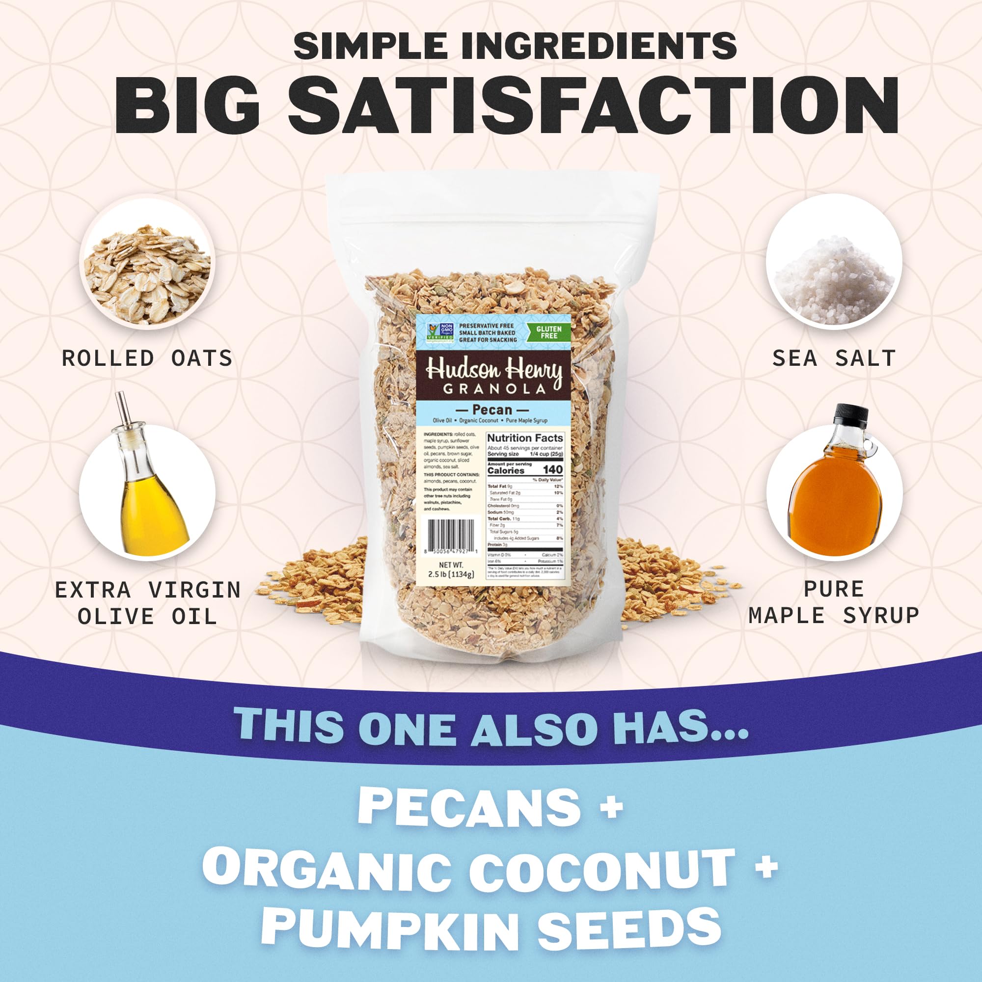 Hudson Henry Maple Pecan Coconut Granola | Gluten Free Granola with Nuts & Seeds | Vegan, Non-GMO & Small Batch Baked with Pure Maple Syrup & Extra