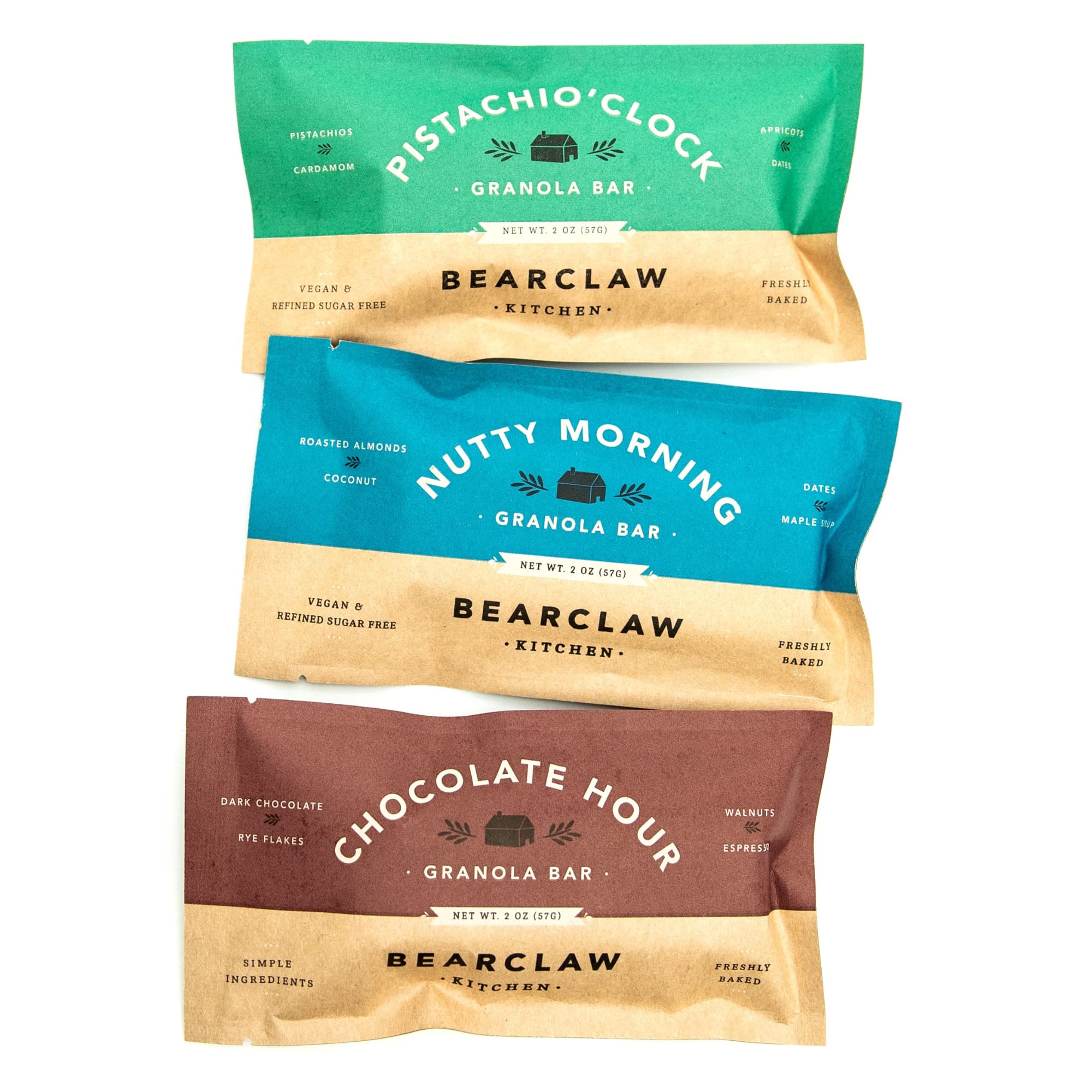 Bearclaw Kitchen Granola Bar Sampler Pack | Nutty Morning, Chocolate Hour, Pistachio'Clock | No Refined Sugar, Simple Ingredients, Freshly Baked (2