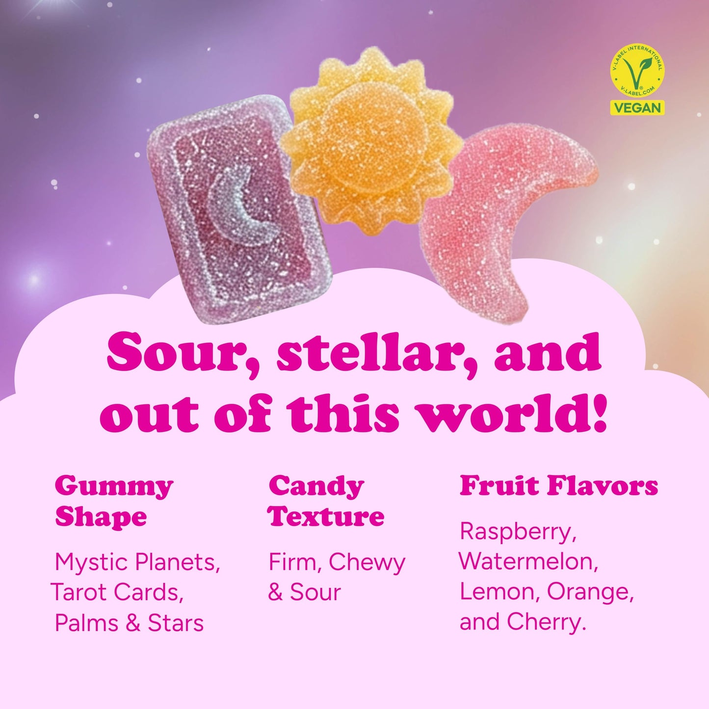 Katjes Cosmic Visions, Tangy Vegan Gummy Candy, Wildly Good Soft & Flavorful, Sweet and Sour Gummies, Colorful Celestial Shapes, No Artificial Dyes or