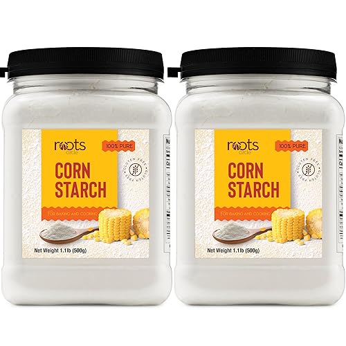 Roots Circle 100% Pure Corn Starch | 2 [17oz] Airtight Containers | All Natural Thickener for Soups, Stews, Gravy, Baking Pies, Puddings & Cakes |