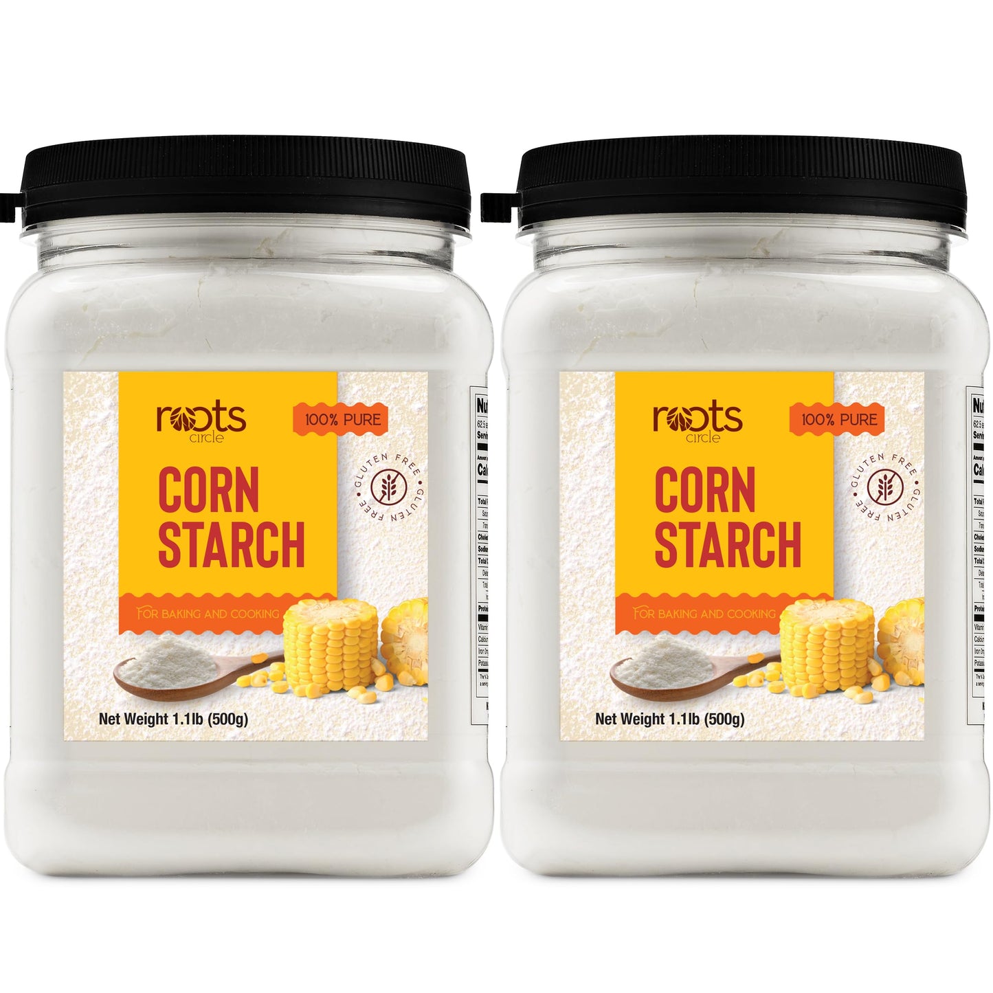 Roots Circle 100% Pure Corn Starch | 2 [17oz] Airtight Containers | All Natural Thickener for Soups, Stews, Gravy, Baking Pies, Puddings & Cakes |