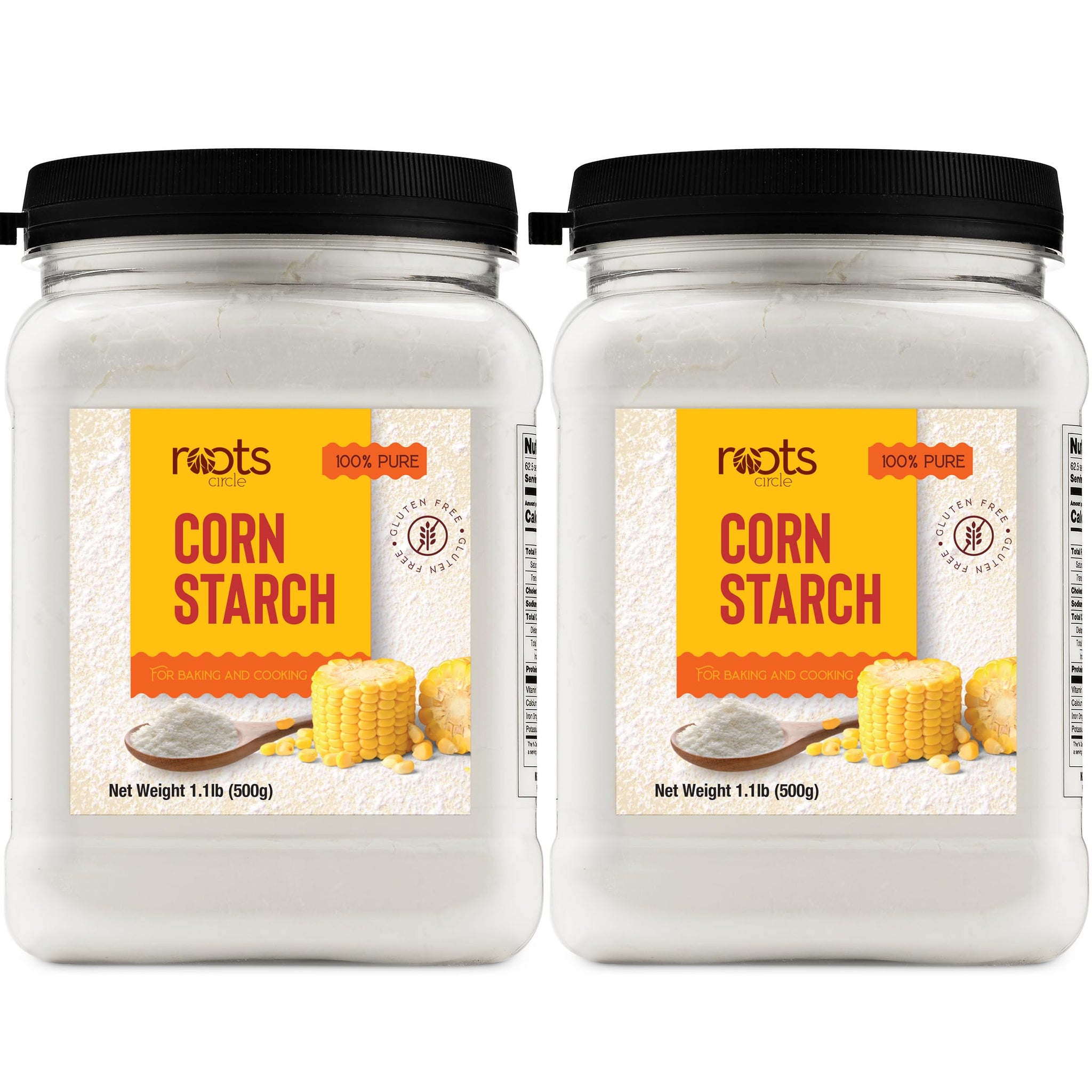 Roots Circle 100% Pure Corn Starch | 2 [17oz] Airtight Containers | All Natural Thickener for Soups, Stews, Gravy, Baking Pies, Puddings & Cakes |
