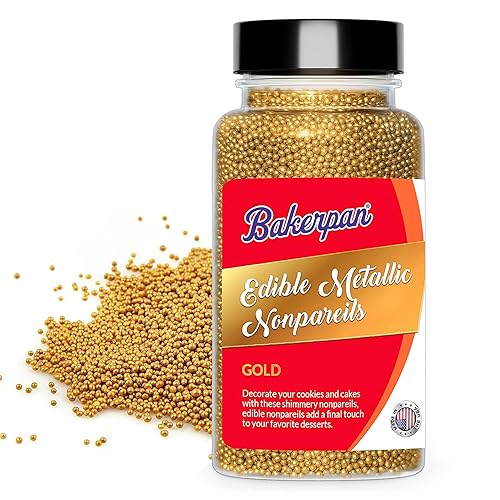 Bakerpan Edible Gold Nonpareils Sprinkles for Cupcakes, Gold Sprinkles Edible for Cake Decorating - 5.1 Ounces (Made in USA)