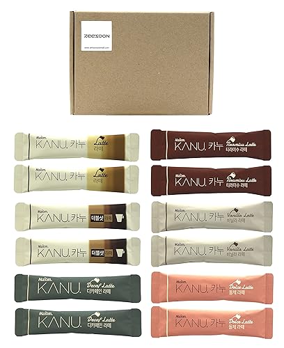 Korean Instant Coffee Mix 12 Sticks Maxim Kanu Instant Coffee with Gift Box Total 12 Sticks 6 Kinds (Latte)
