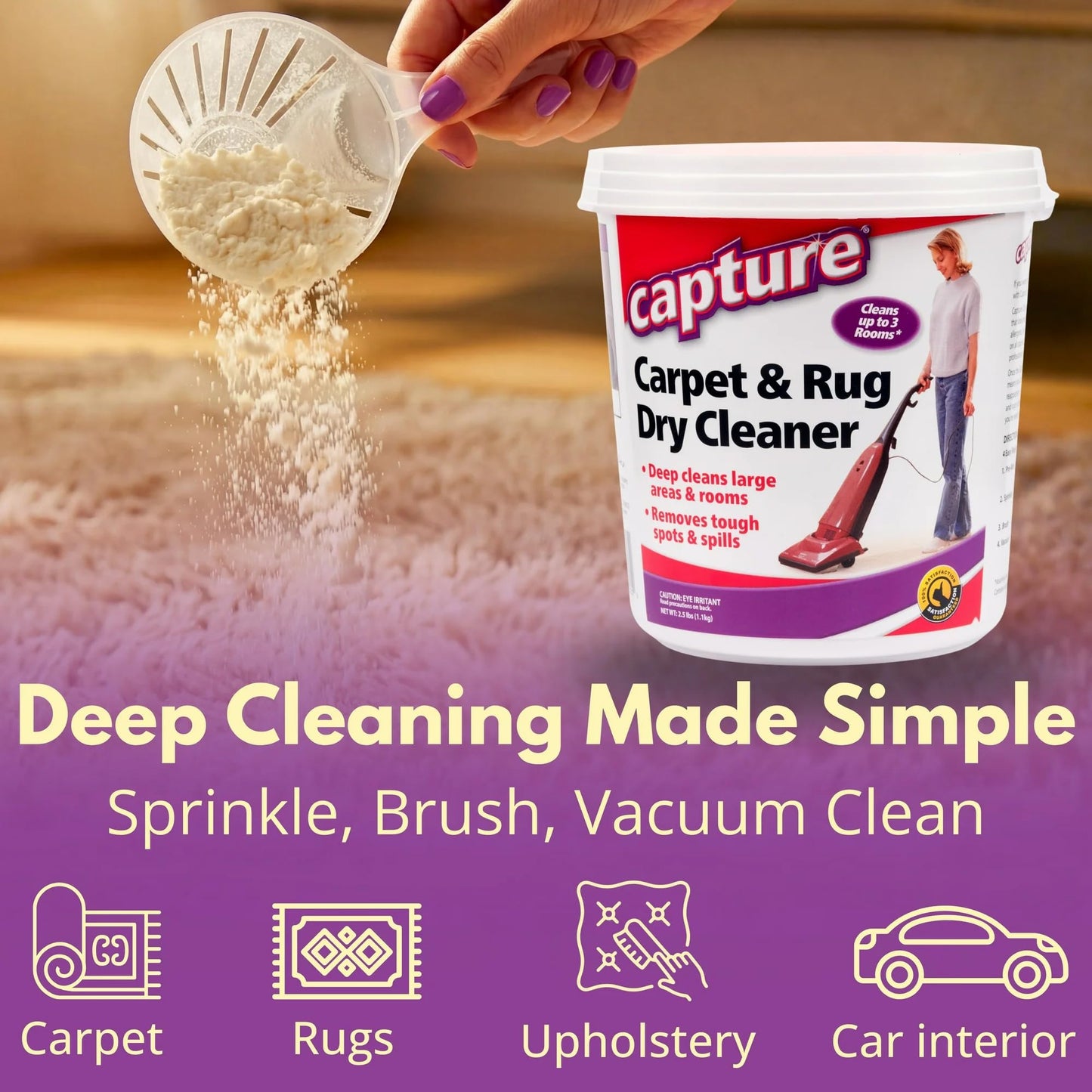 Capture Carpet & Rug Dry Cleaner: Carpet Deodorizer & Freshener Powder - Pet Odor Eliminator - Spot & Stain Remover - Fresh Natural Scent - Carpet