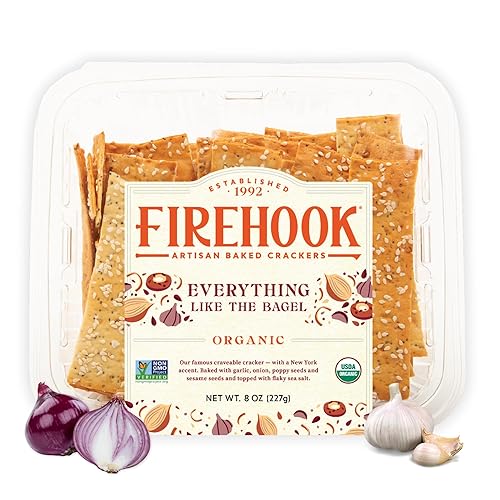 Firehook Everything Like the Bagel Crackers - Artisan Baked, Uniquely Crunchy, Inspired by Classic Bagel Seasoning - Organic, Non-GMO, Kosher- 8 oz