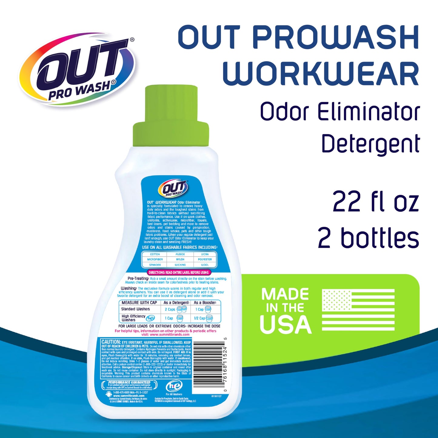 OUT ProWash Workwear Stain Remover Laundry Detergent and Odor Eliminator, Great for Work Clothes, Uniforms, Active Wear, and More, Made in the USA, 22
