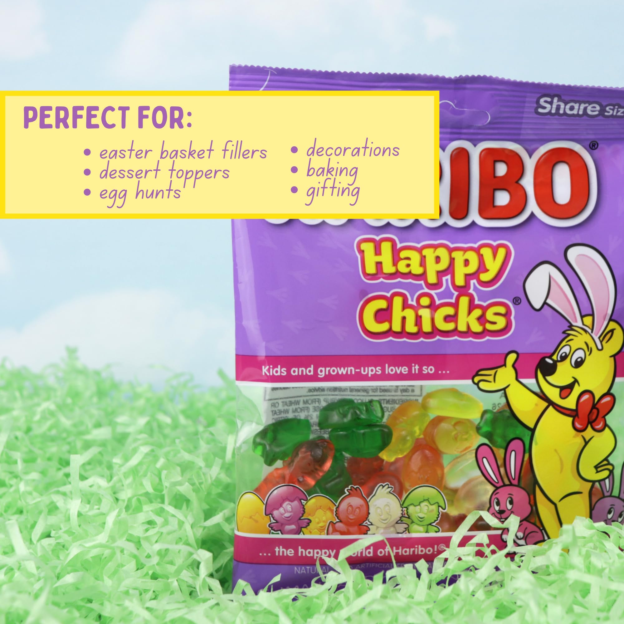 Haribo Easter Happy Chick Gummies, Spring Themed Gummy Candy, Shareable Bags, Fruit Flavored, 4 Ounces (Pack of 3)
