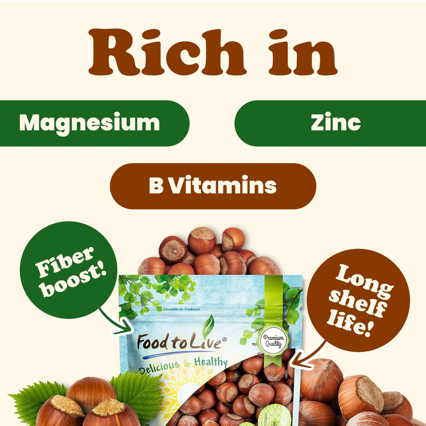 Food to Live Hazelnuts in Shell, 6 Pounds - Oregon Whole Filberts for Snacking Baking and Crafts, Unsalted, Unroasted, Keto, Vegan, Kosher, Bulk Nuts