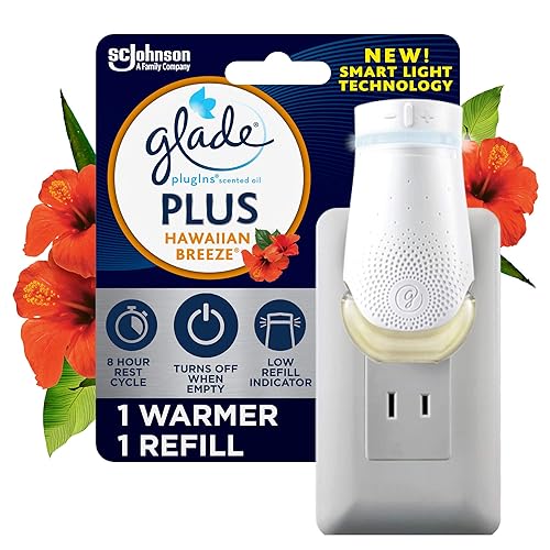 Glade PlugIn Plus Air Freshener Starter Kit, Scented Oil for Home and Bathroom, Hawaiian Breeze, 0.67 Fl Oz, 1 Warmer + 1 Refill