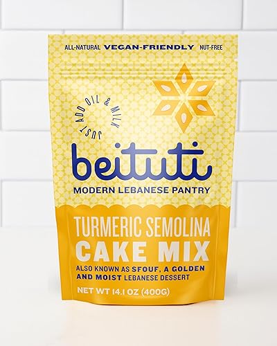 Beituti Turmeric Cake Mix with Semolina, Lebanese Sfouf Dessert, Vegan & Dairy Free, Just Add Oil & Milk, 14.1 oz 1-Pack