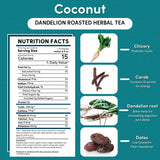 Teeccino Dandelion Coconut Tea - Caffeine Free, Roasted Herbal Tea with Prebiotics, 3x More Herbs than Regular Tea Bags, Gluten Free - 25 Tea Bags