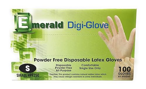 Emerald Digi-Gloves, Powder Free Disposable Latex Gloves (Small)