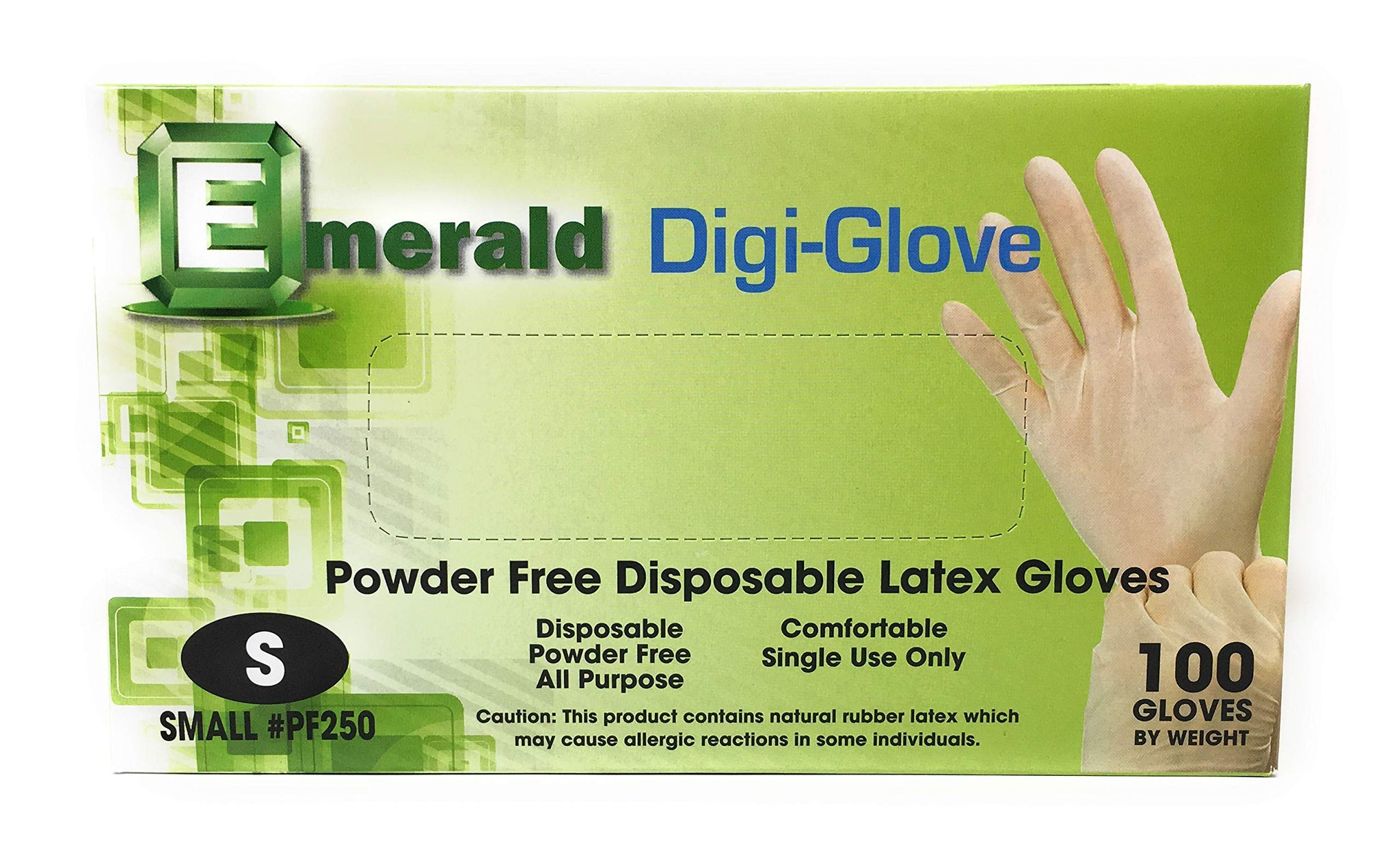 Emerald Digi-Gloves, Powder Free Disposable Latex Gloves (Small)