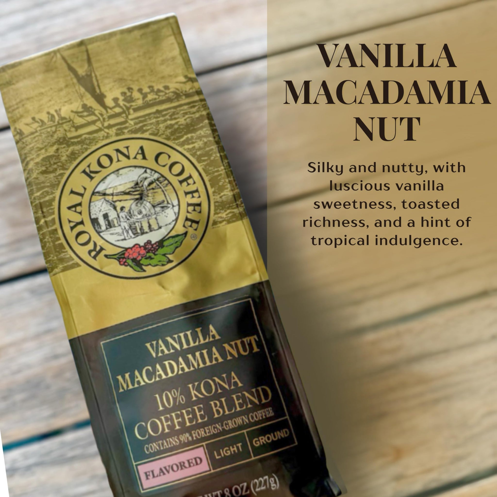 ROYAL KONA COFFEE - Light Roast Ground Coffee, Vanilla Macadamia Flavor, 40 Ounce