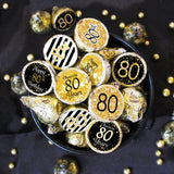 Black and Gold 80th Birthday Stickers - Chocolate Kisses Candy Party Favor Labels, 80th Birthday Decorations - 180 Count