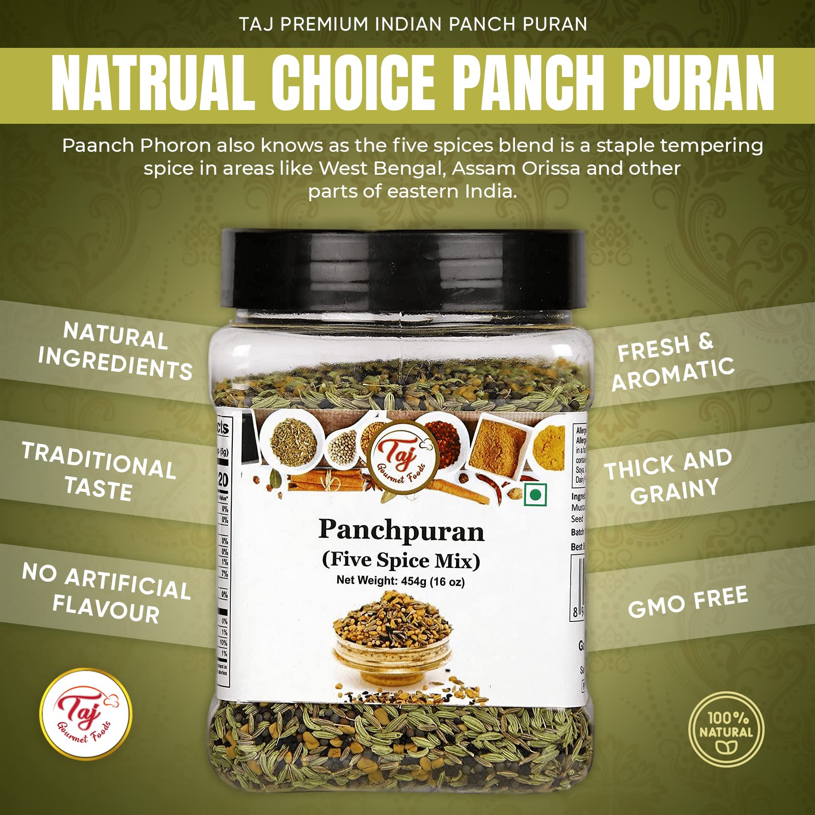 TAJ Premium Indian Panch Puran (5 Spice Blend), (3 Ounce)