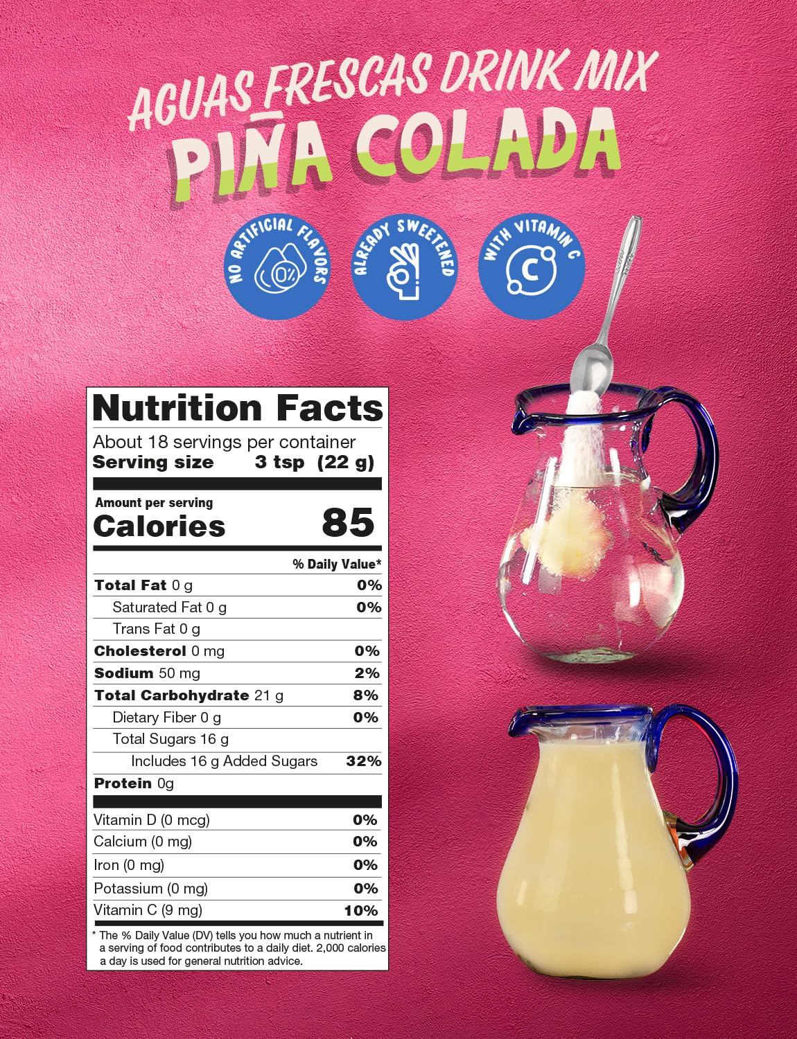 Klass Aguas Frescas Drink Mix Family Pack - Pina Colada - Powder Drink Mix, Water Drink Mix with Natural Flavors & Vitamin C, Makes 28 to 36 Quarts